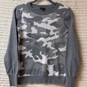 Express Gray Camouflage Crew Neck Sweater